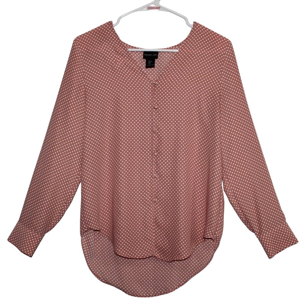 Women's Rachel Zoe Pink White Polkadot Long Sleeve Button Down Blouse Size Small